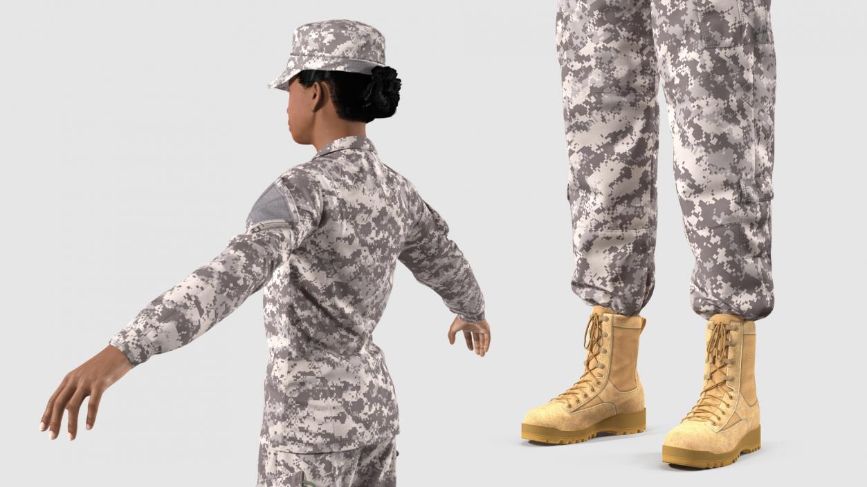 Black Female Soldier Military ACU Fur Rigged 3D model