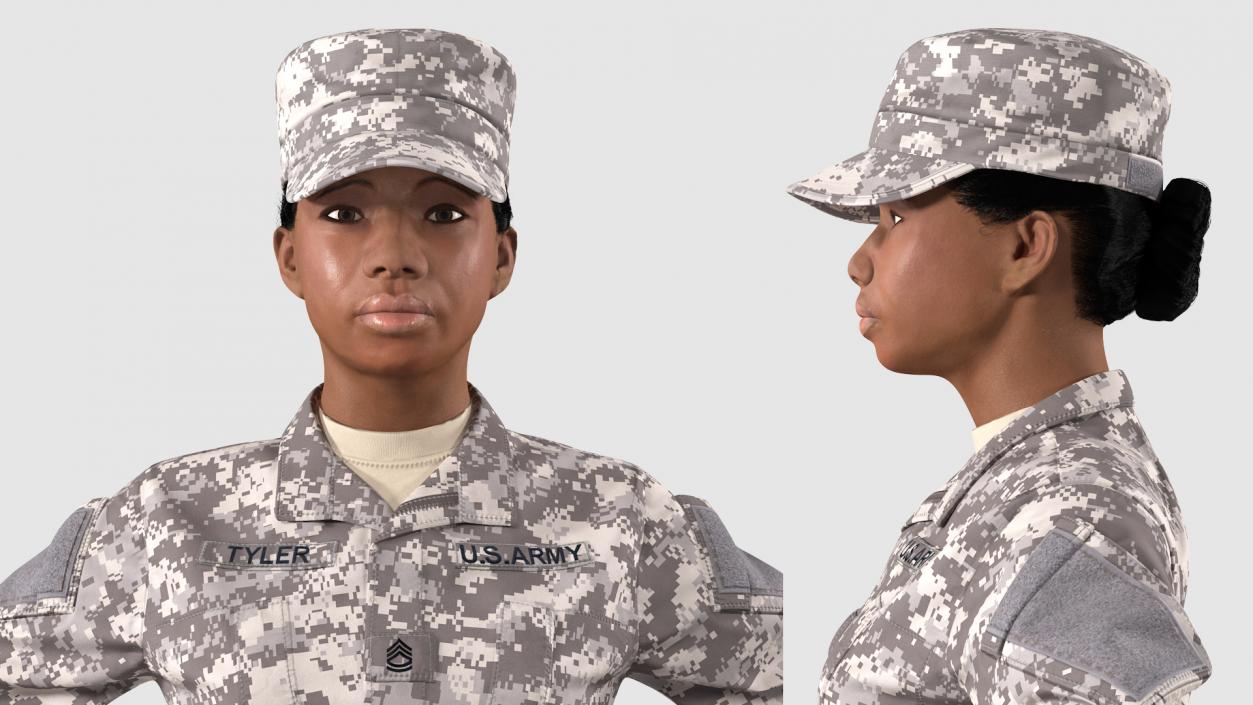 Black Female Soldier Military ACU Fur Rigged 3D model