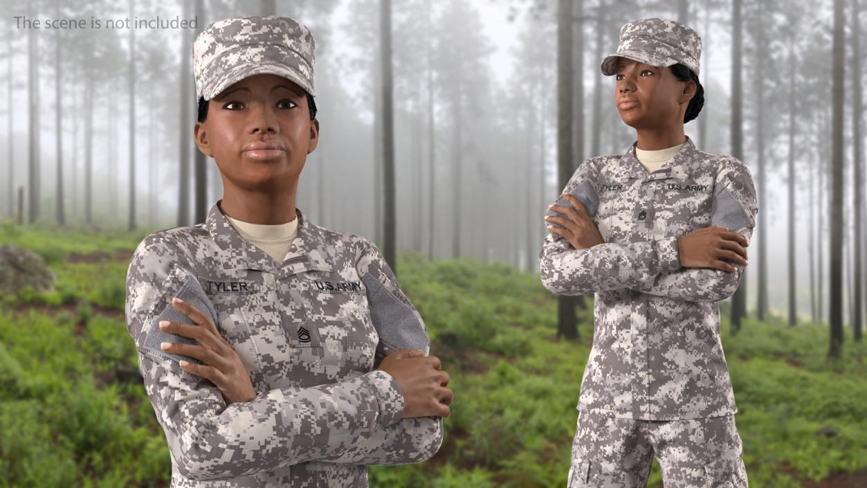 Black Female Soldier Military ACU Fur Rigged 3D model