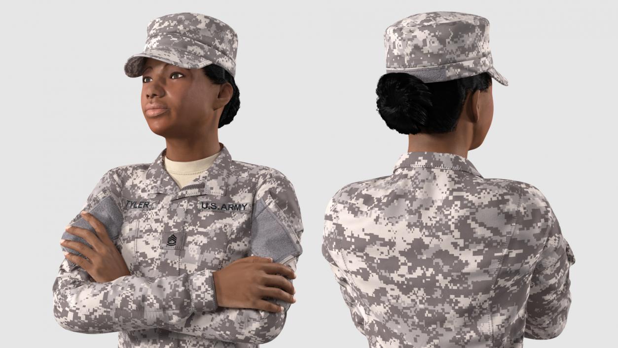 Black Female Soldier Military ACU Fur Rigged 3D model