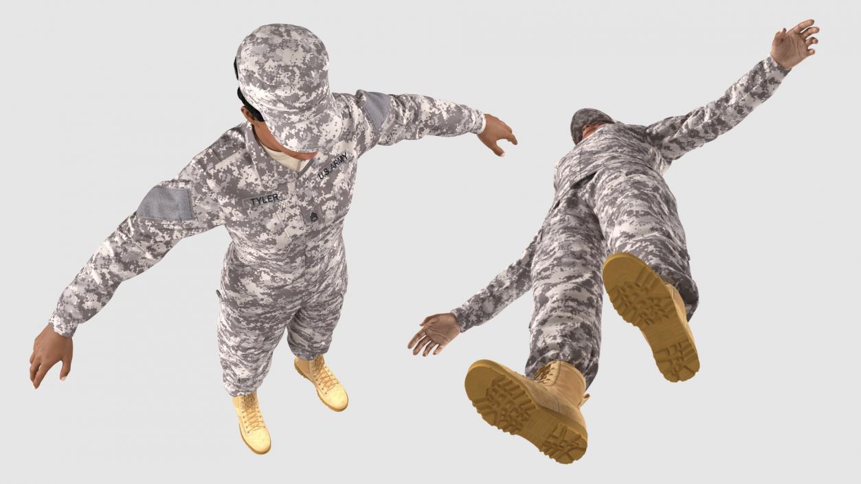 Black Female Soldier Military ACU Fur Rigged 3D model