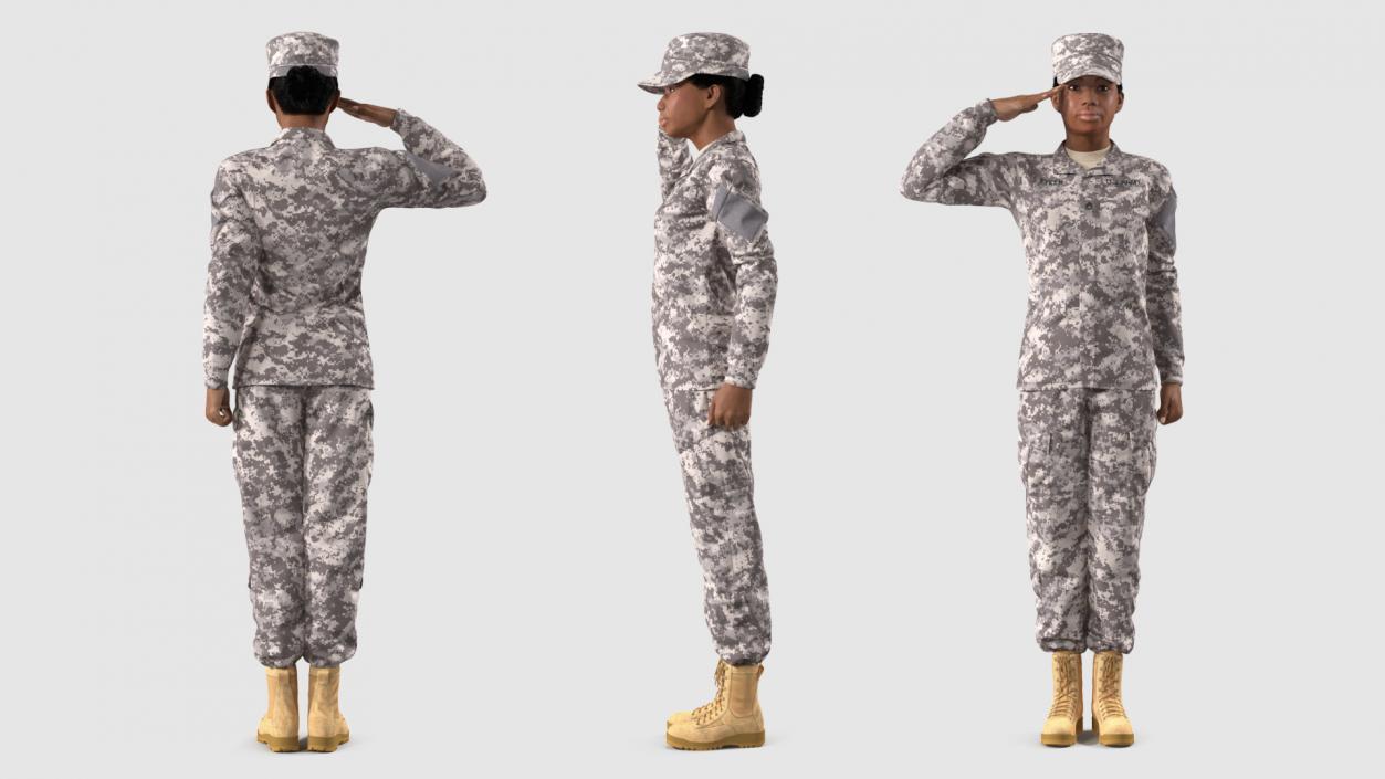 Black Female Soldier Military ACU Fur Rigged 3D model