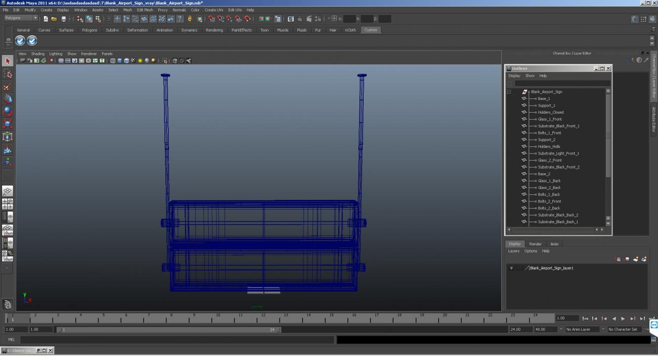 3D Blank Airport Sign model