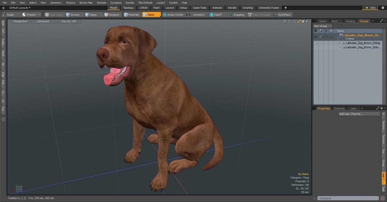 3D Labrador Dog Brown Sitting