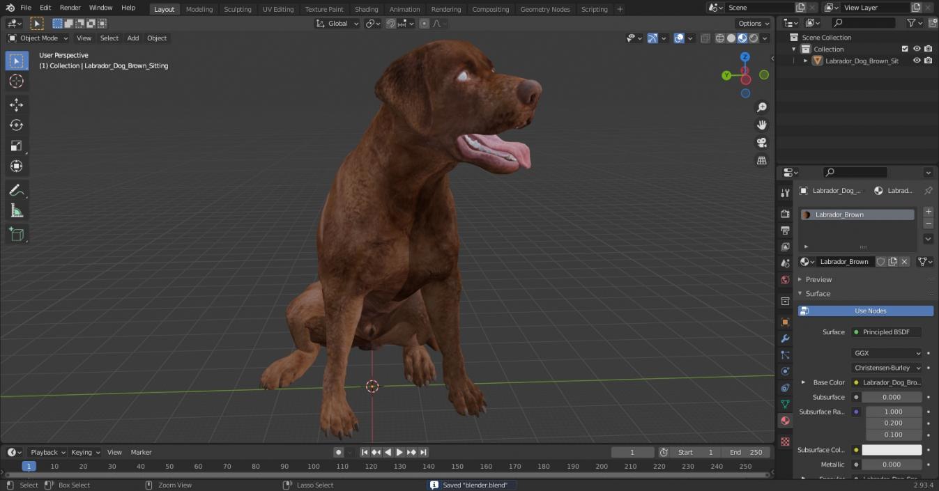 3D Labrador Dog Brown Sitting