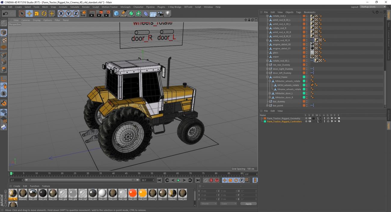 3D Farm Tractor Rigged for Cinema 4D model