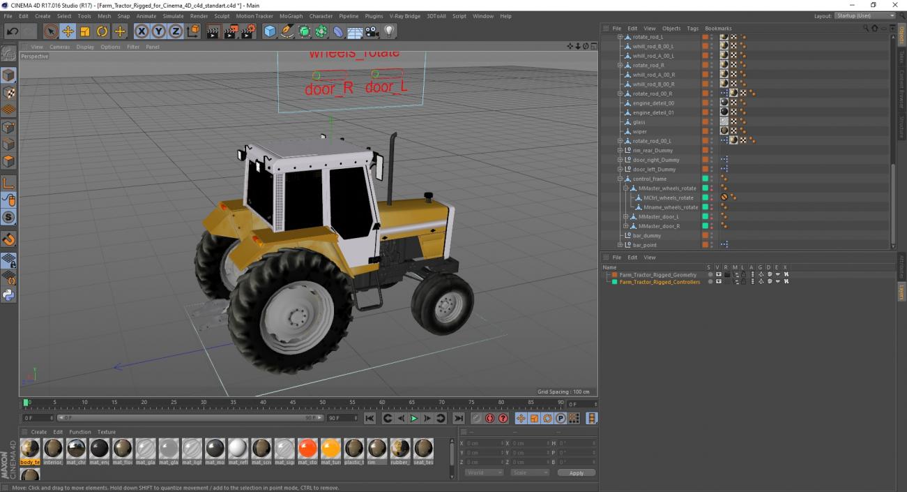 3D Farm Tractor Rigged for Cinema 4D model