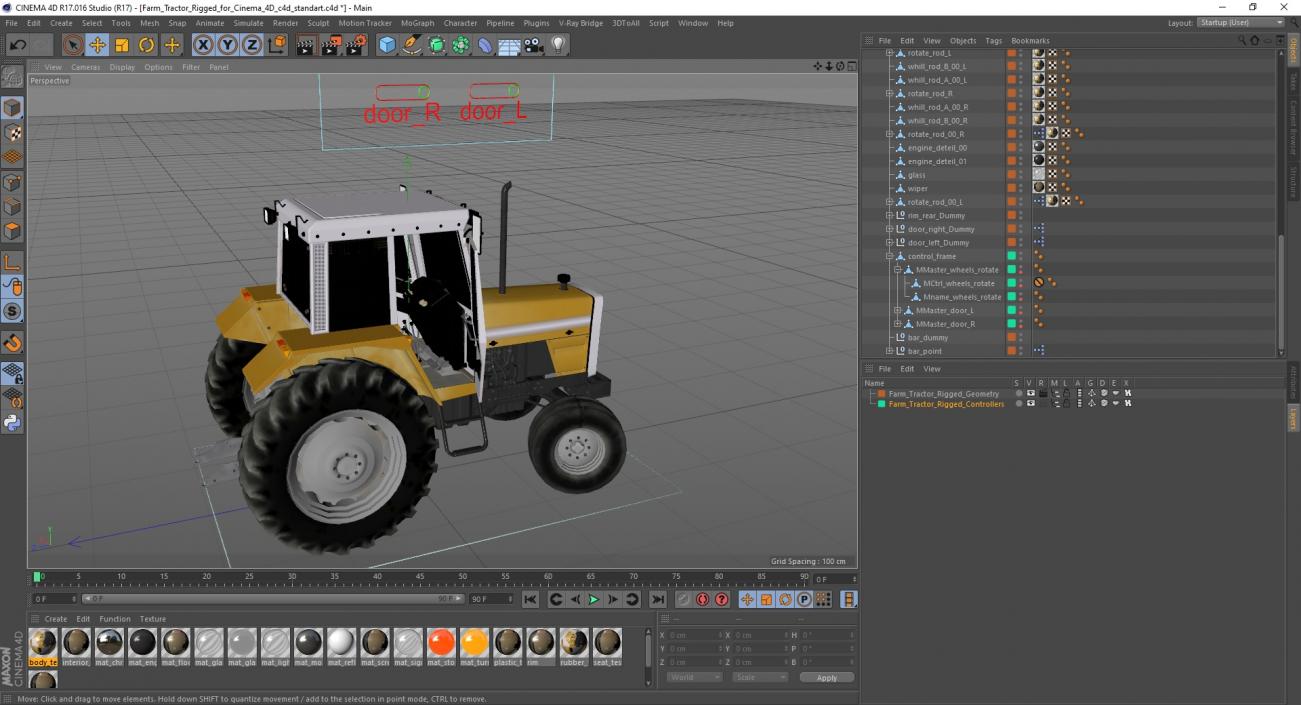 3D Farm Tractor Rigged for Cinema 4D model