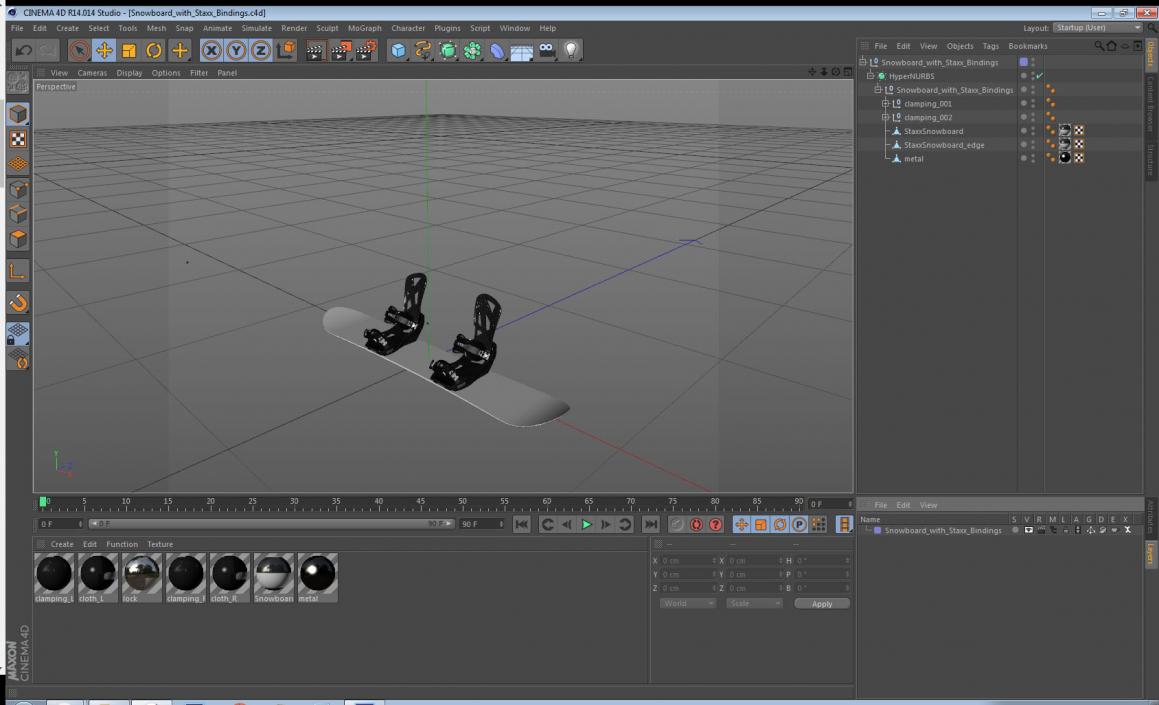 Snowboard with Staxx Bindings 3D model