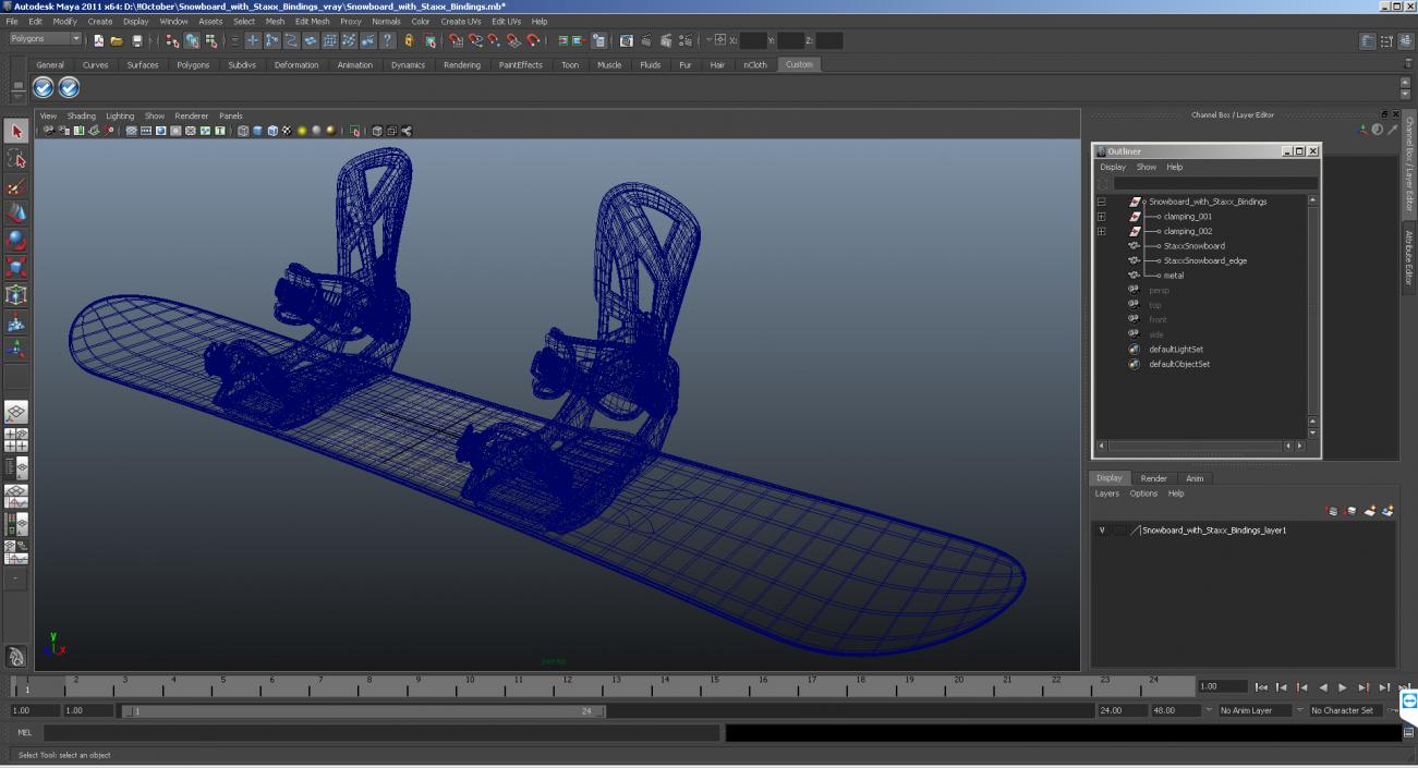 Snowboard with Staxx Bindings 3D model