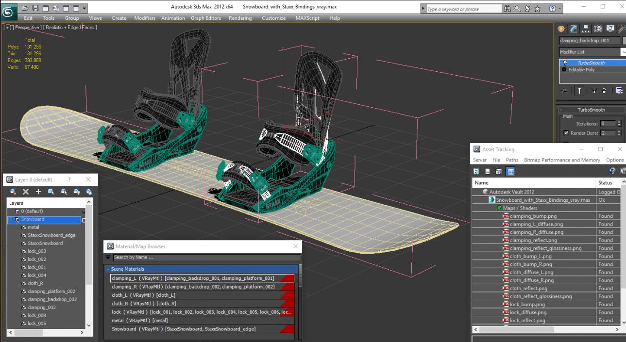 Snowboard with Staxx Bindings 3D model