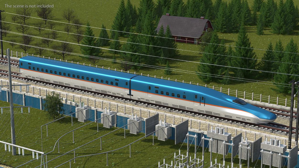 High Speed Train White Blue 3D