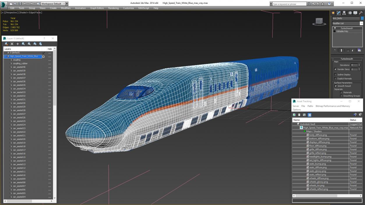 High Speed Train White Blue 3D