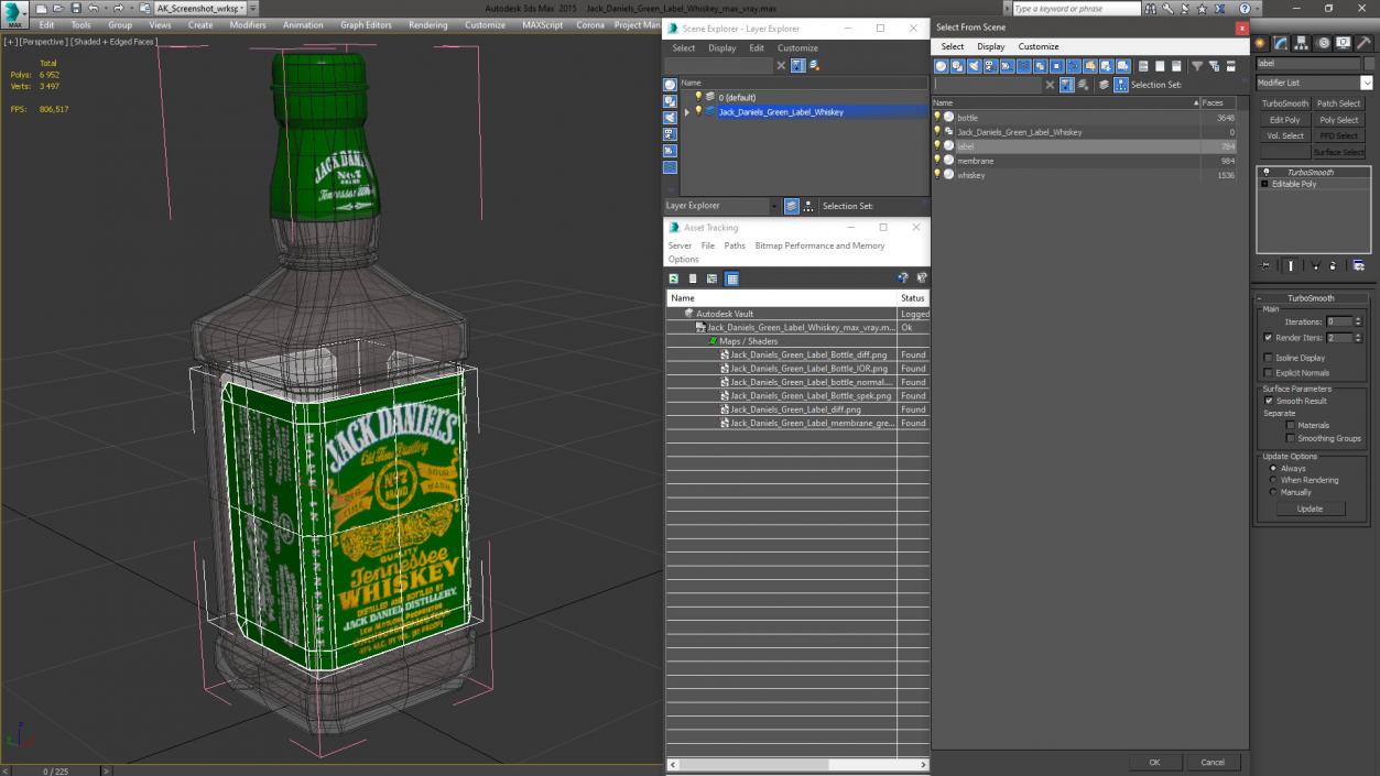 Jack Daniels Green Label Whiskey 3D