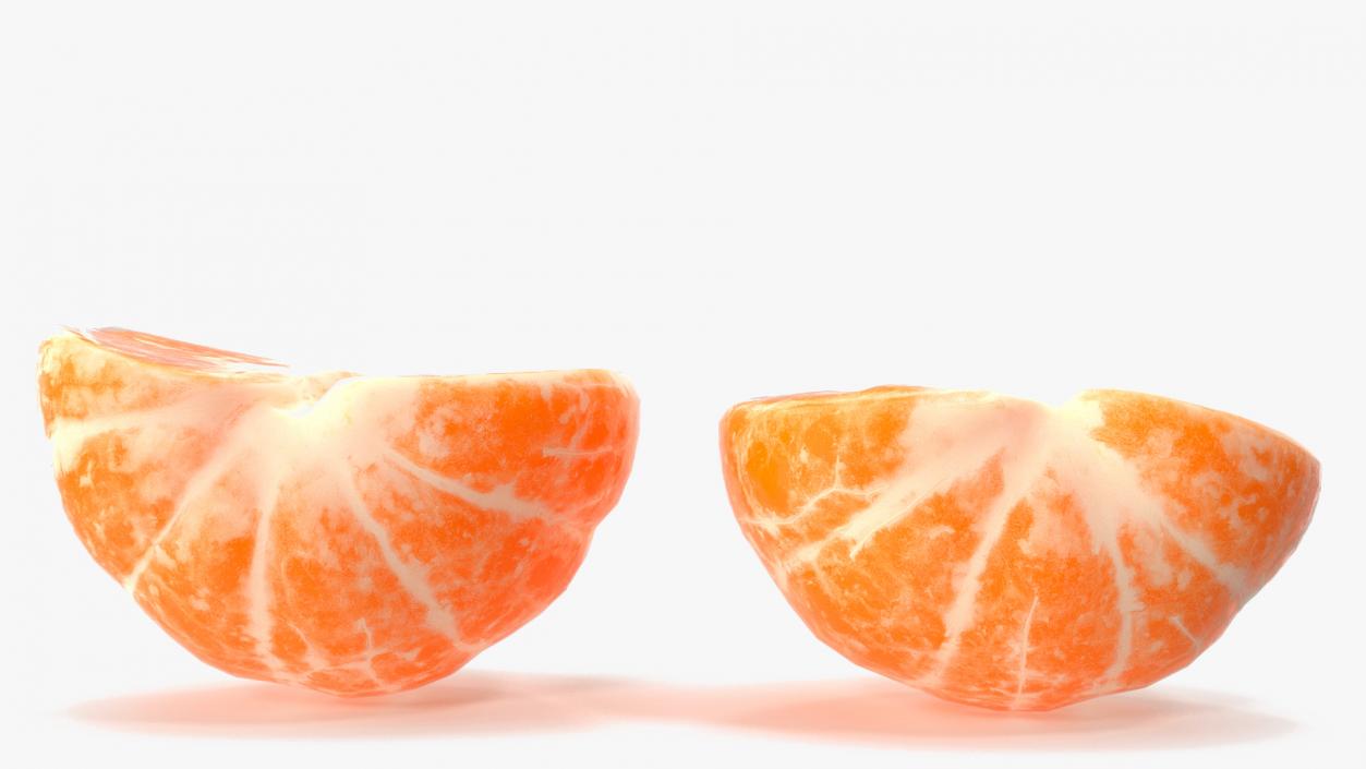 3D Peeled Mandarin Fruit Split in Two Halves