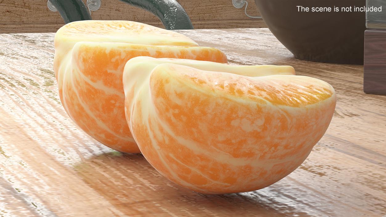 3D Peeled Mandarin Fruit Split in Two Halves