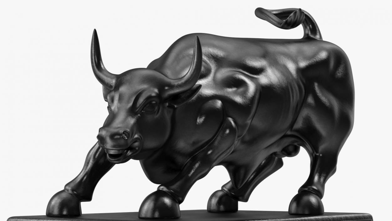 Black Statue of Bull on Pedestal 3D