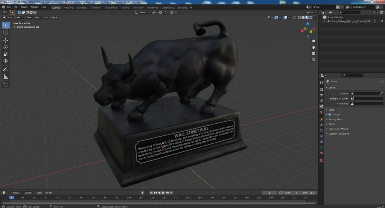 Black Statue of Bull on Pedestal 3D