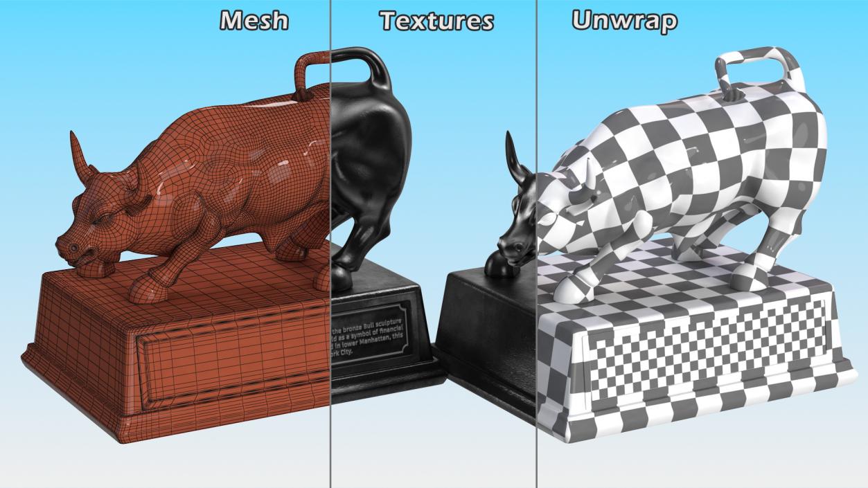 Black Statue of Bull on Pedestal 3D