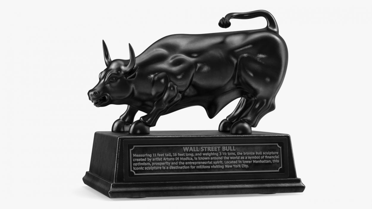 Black Statue of Bull on Pedestal 3D