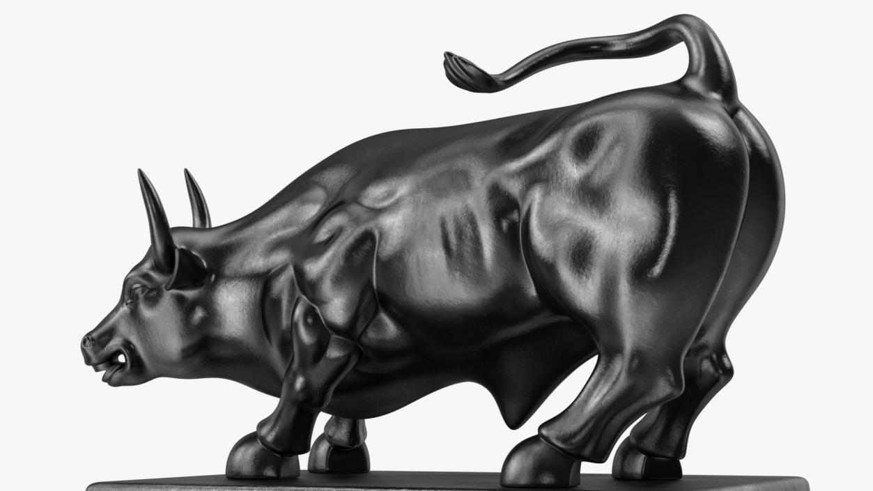 Black Statue of Bull on Pedestal 3D