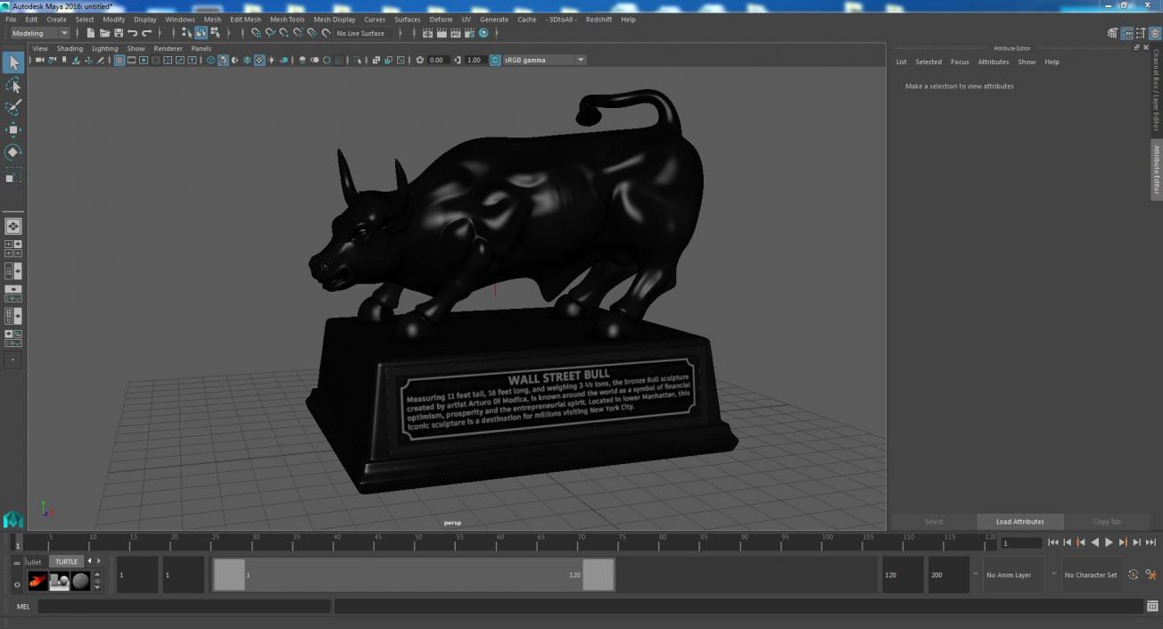 Black Statue of Bull on Pedestal 3D