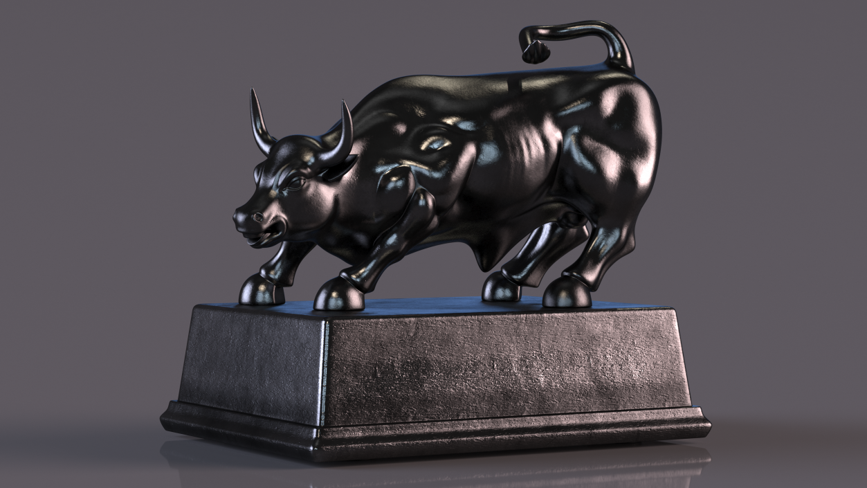 Black Statue of Bull on Pedestal 3D