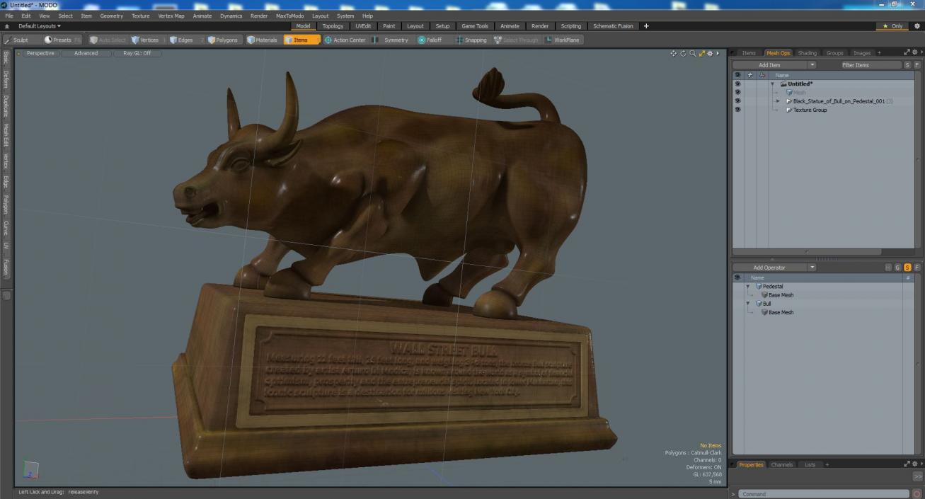 Black Statue of Bull on Pedestal 3D