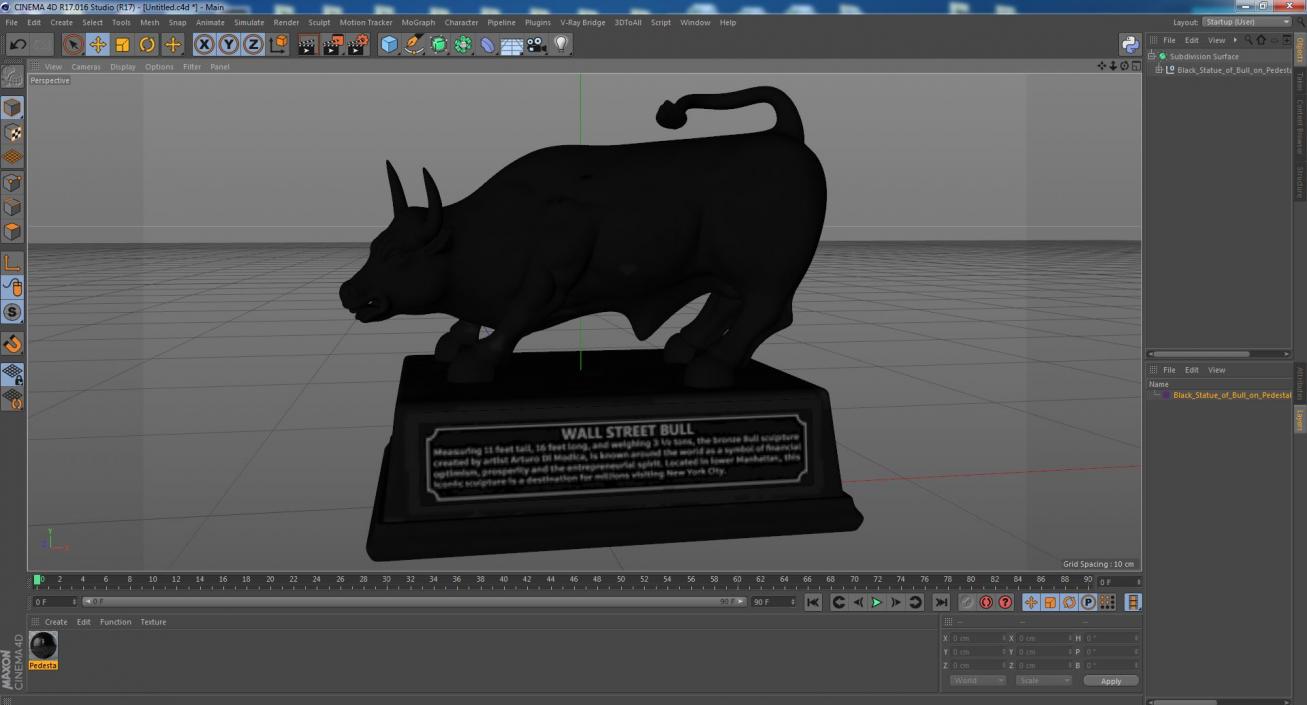 Black Statue of Bull on Pedestal 3D