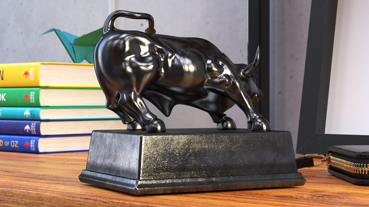 Black Statue of Bull on Pedestal 3D