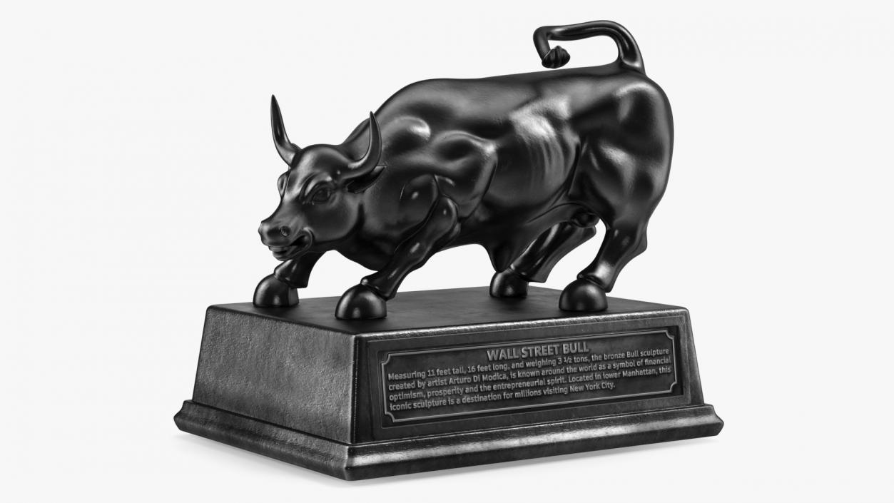 Black Statue of Bull on Pedestal 3D