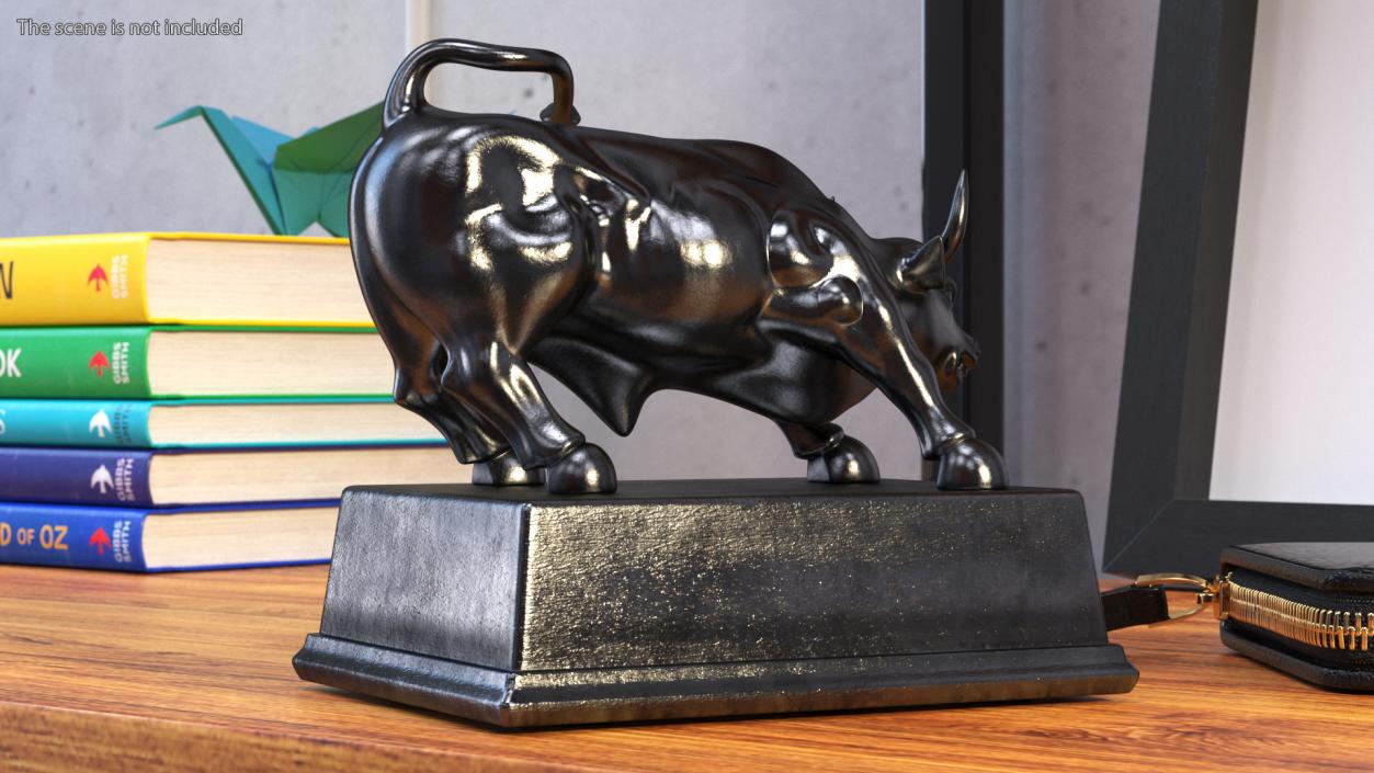 Black Statue of Bull on Pedestal 3D