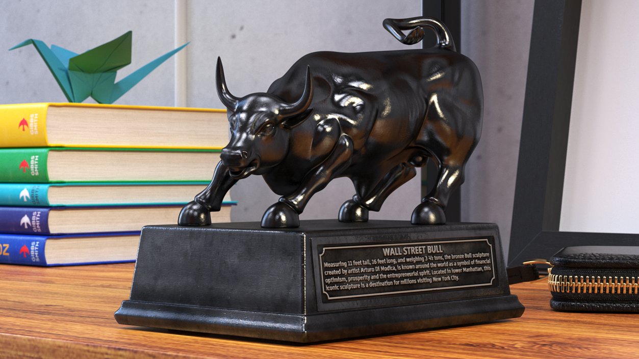 Black Statue of Bull on Pedestal 3D