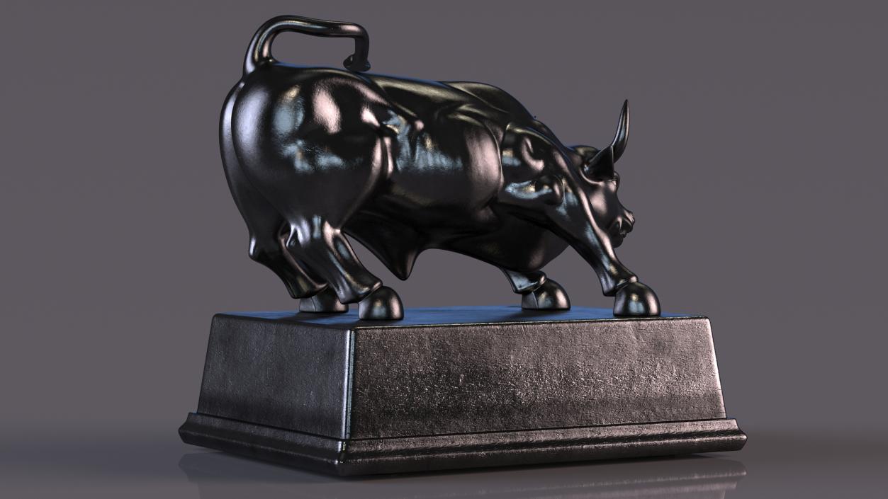 Black Statue of Bull on Pedestal 3D