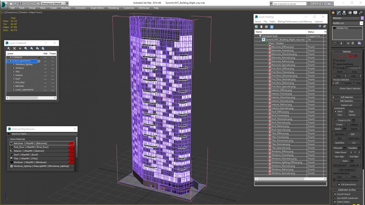 3D model Summit NYC Building Night