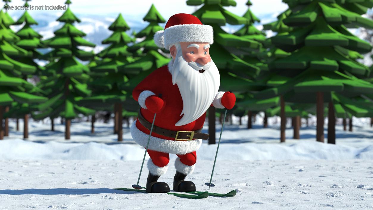 3D model Skiing Santa Claus Cartoon Character Fur