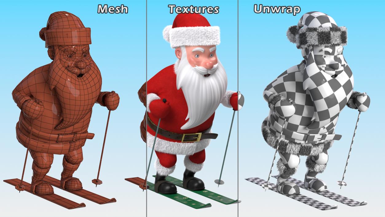 3D model Skiing Santa Claus Cartoon Character Fur