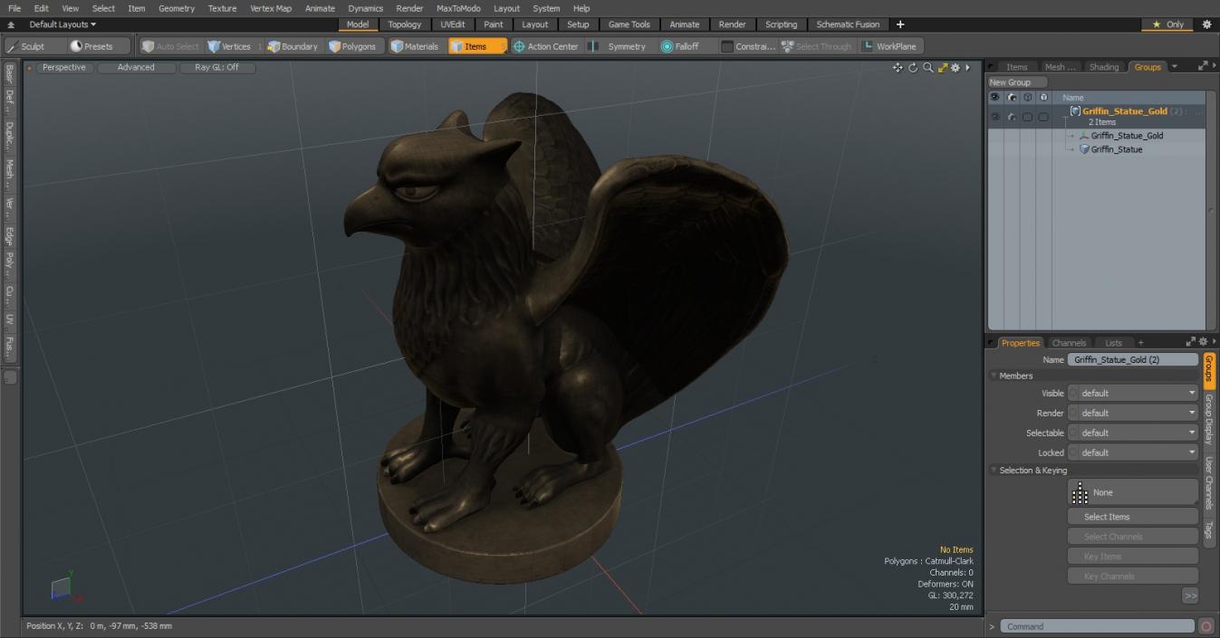 Griffin Statue Gold 3D model