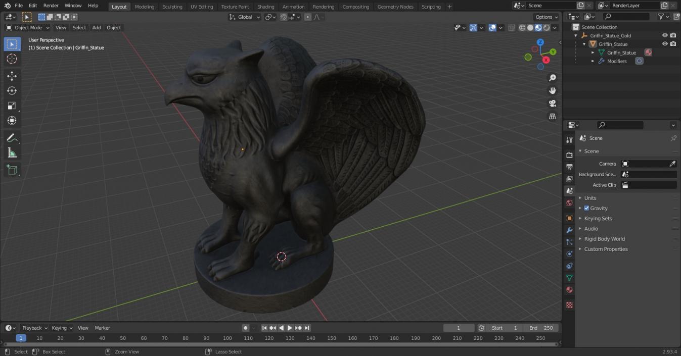 Griffin Statue Gold 3D model