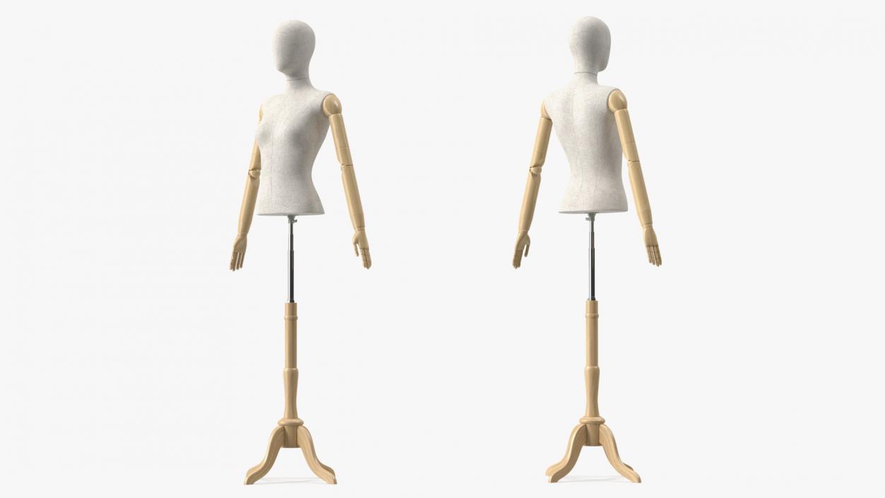 3D Female Flexible Half Body Mannequin Torso with Wooden Base model