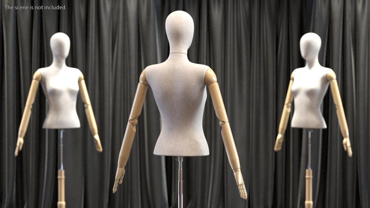 3D Female Flexible Half Body Mannequin Torso with Wooden Base model