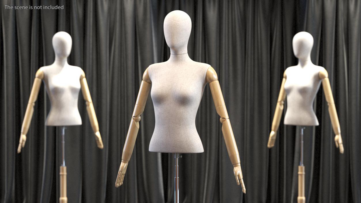 3D Female Flexible Half Body Mannequin Torso with Wooden Base model