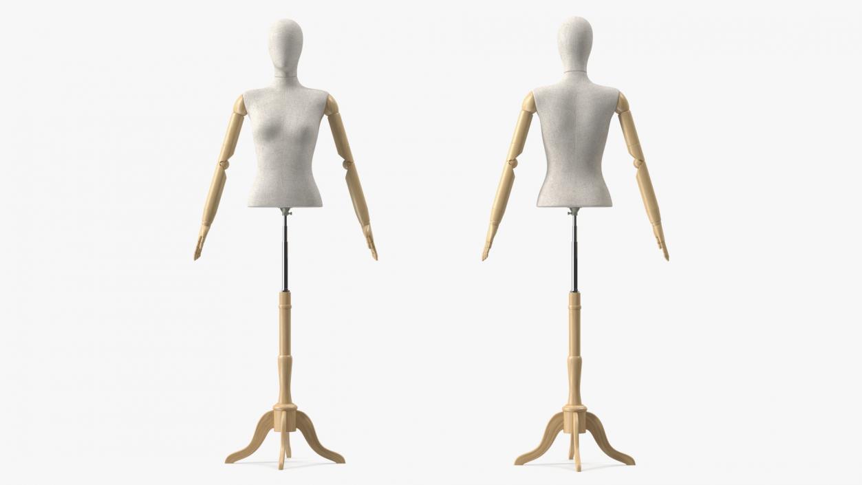 3D Female Flexible Half Body Mannequin Torso with Wooden Base model