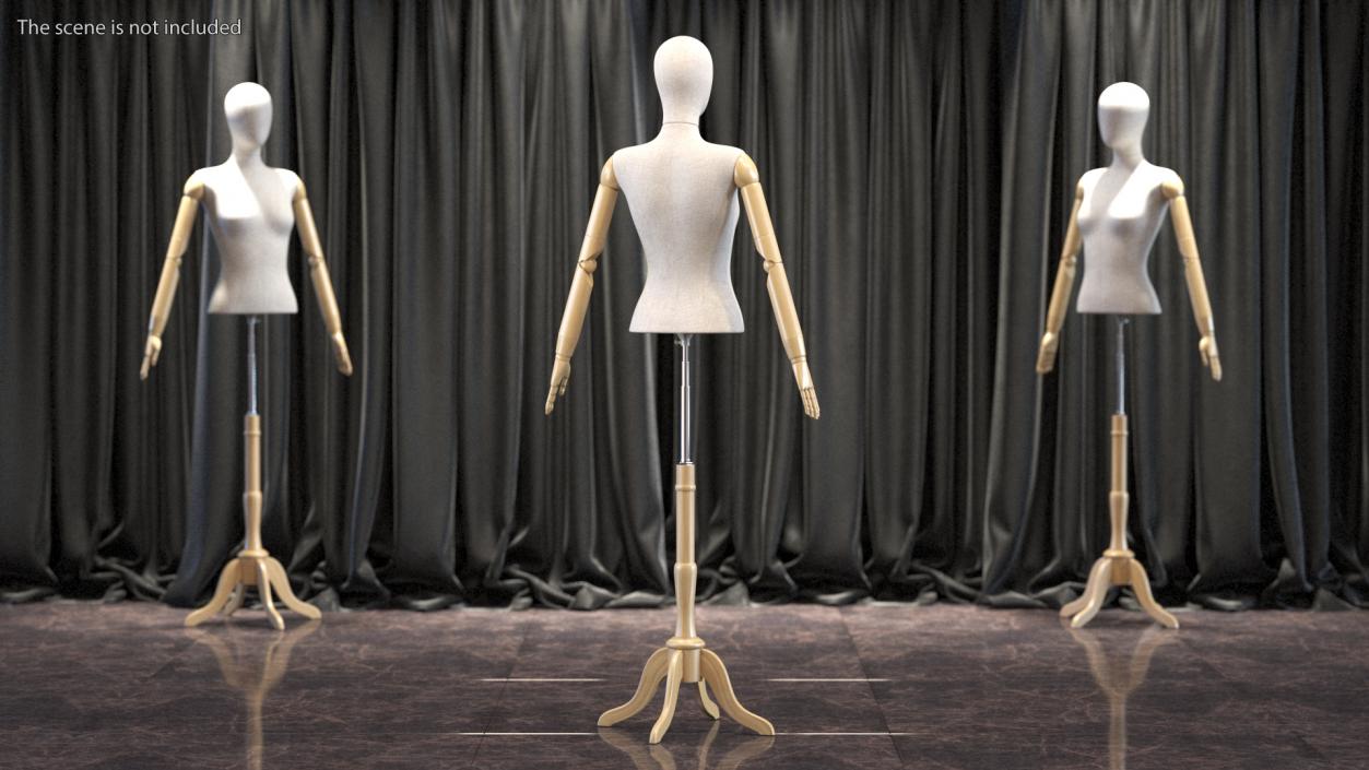 3D Female Flexible Half Body Mannequin Torso with Wooden Base model