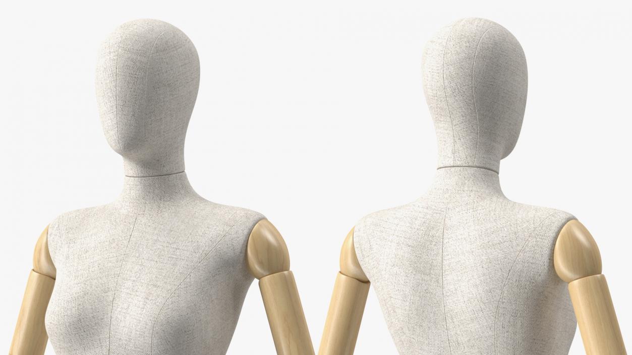 3D Female Flexible Half Body Mannequin Torso with Wooden Base model