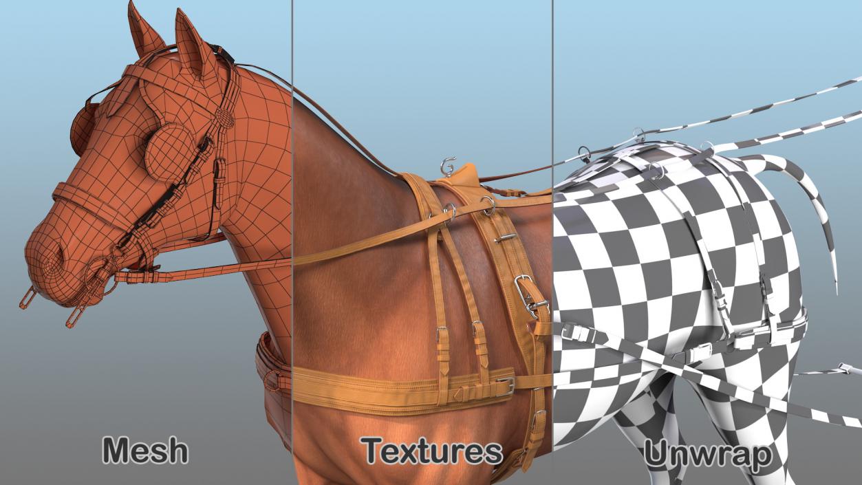 3D Horse Leather Single Driving Harness