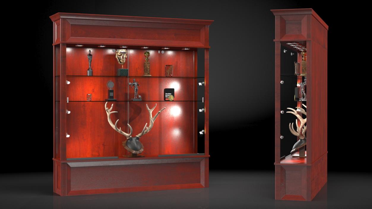 3D model Showcase with Trophies Brown Illuminated