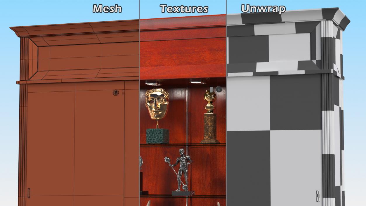 3D model Showcase with Trophies Brown Illuminated