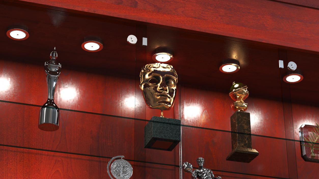 3D model Showcase with Trophies Brown Illuminated