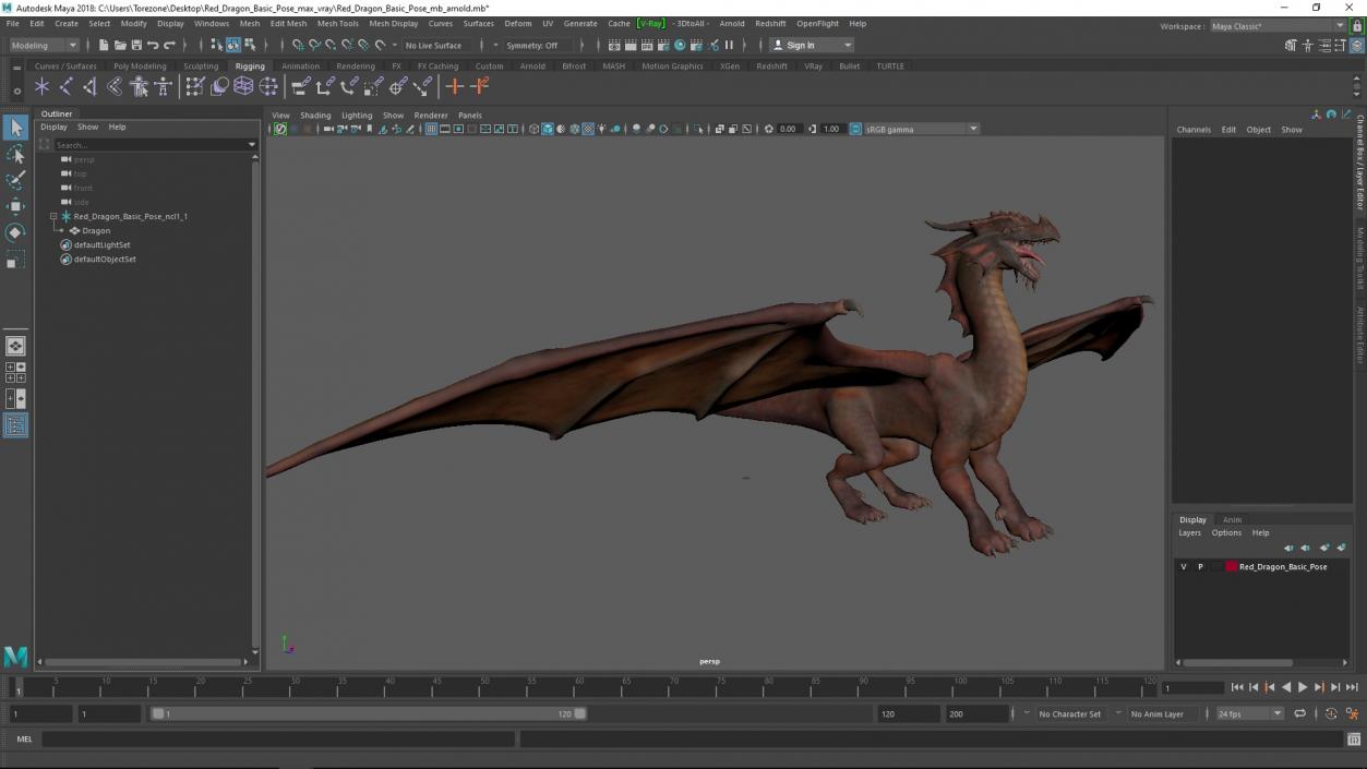 3D Red Dragon Basic Pose